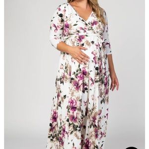 PinkBlush White Floral Plus Maternity/Nursing Wrap Maxi Dress